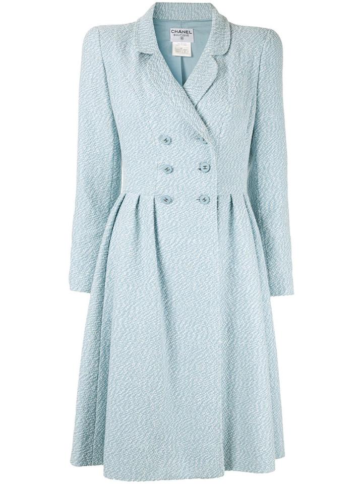 Chanel Pre-owned Cc Logo Buttoned Long Sleeve Coat - Blue