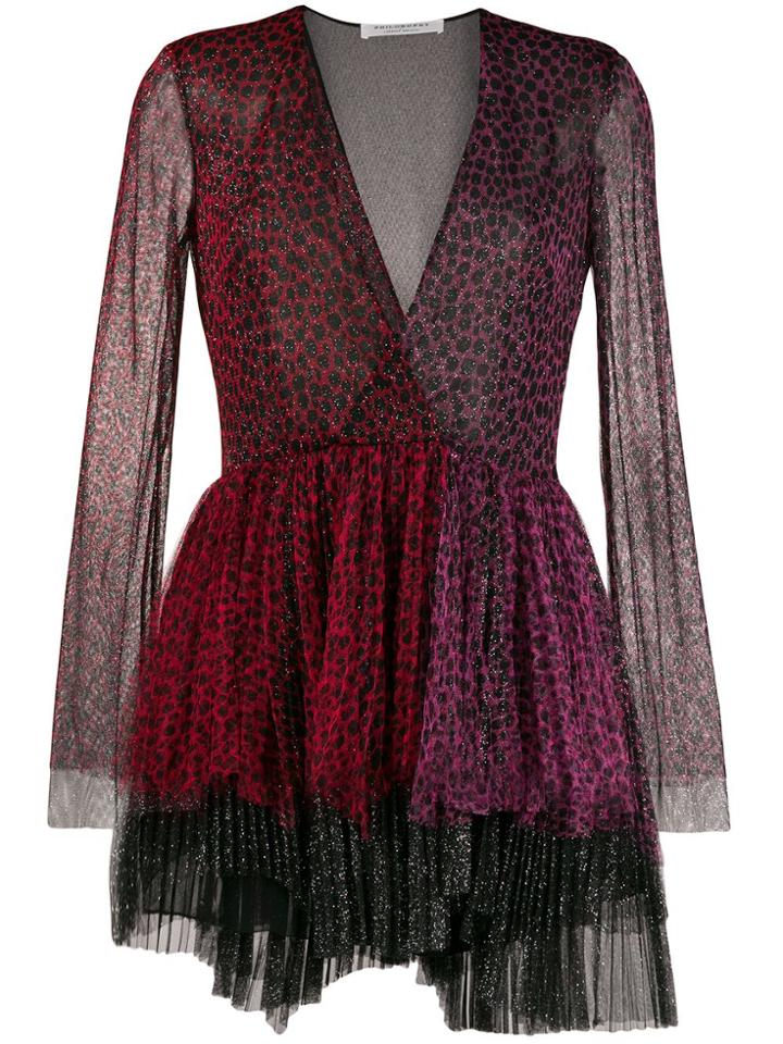 Philosophy Di Lorenzo Serafini Animal-print Two-tone Tulle Dress -