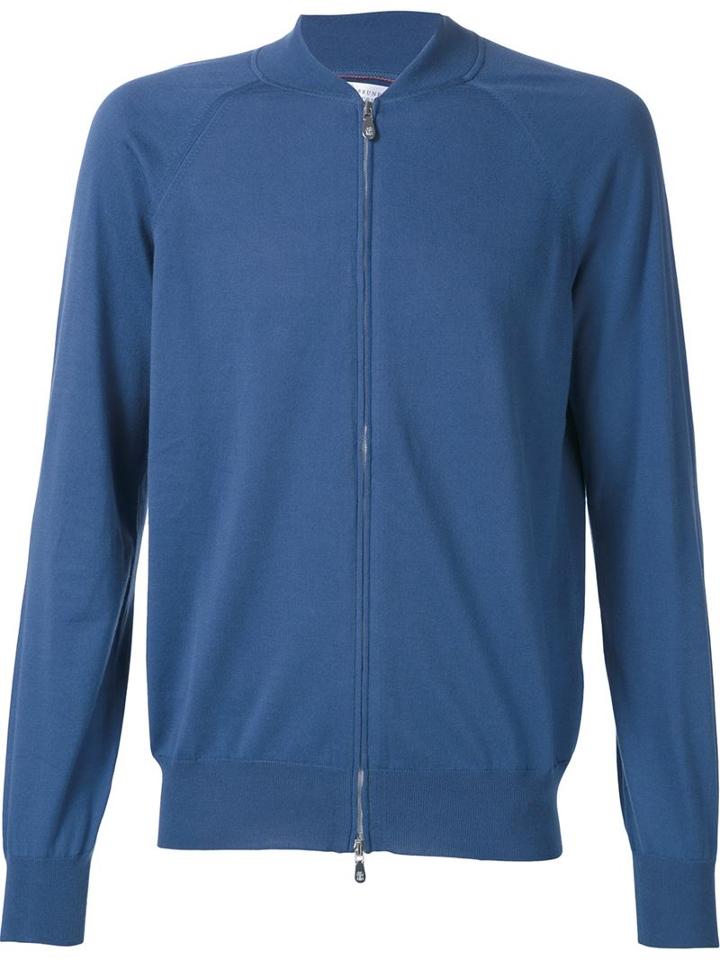 Brunello Cucinelli Zipped Up Cardigan, Men's, Size: 56, Blue, Cotton