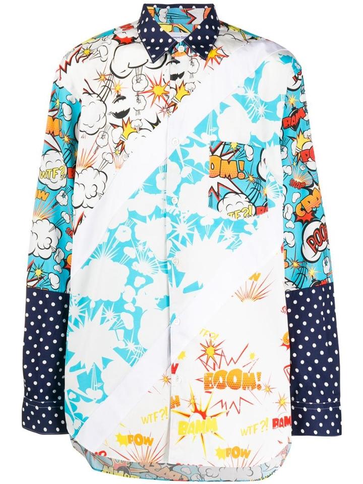Comme Des Garçons Shirt Long-sleeved Print-mix Shirt - White