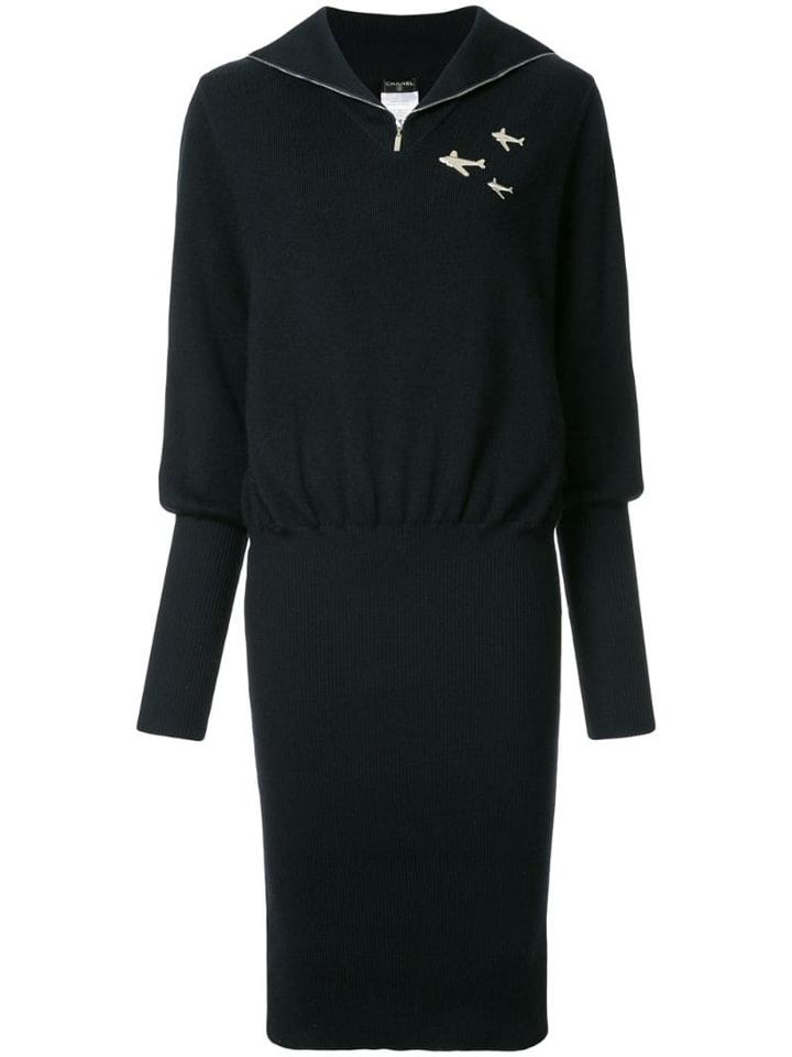 Chanel Pre-owned Airplanes Embellished Fitted Dress - Black