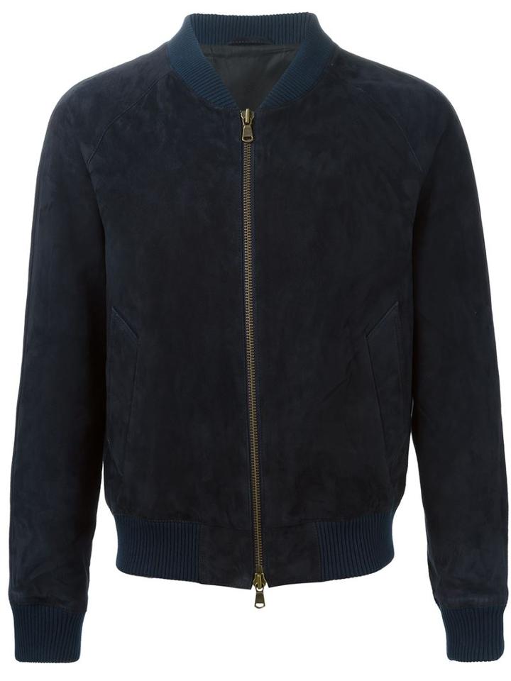 Ami Alexandre Mattiussi Suede Bomber Jacket, Men's, Size: Xl, Blue, Leather