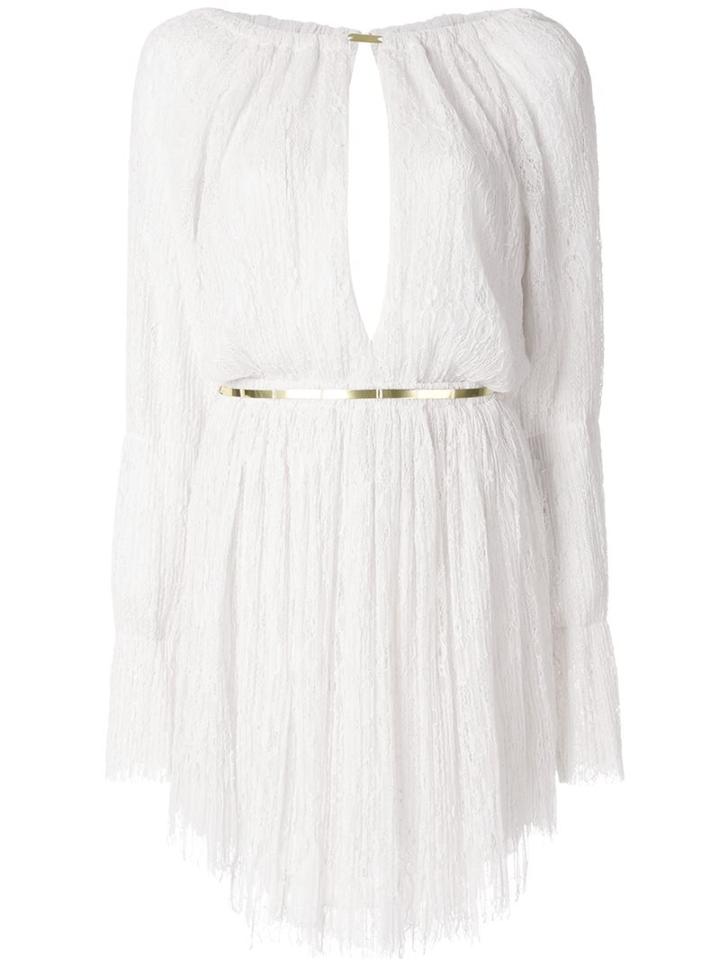 Jay Ahr Gold-tone Detail Longsleeved Dress, Women's, Size: 34, White, Cotton/nylon