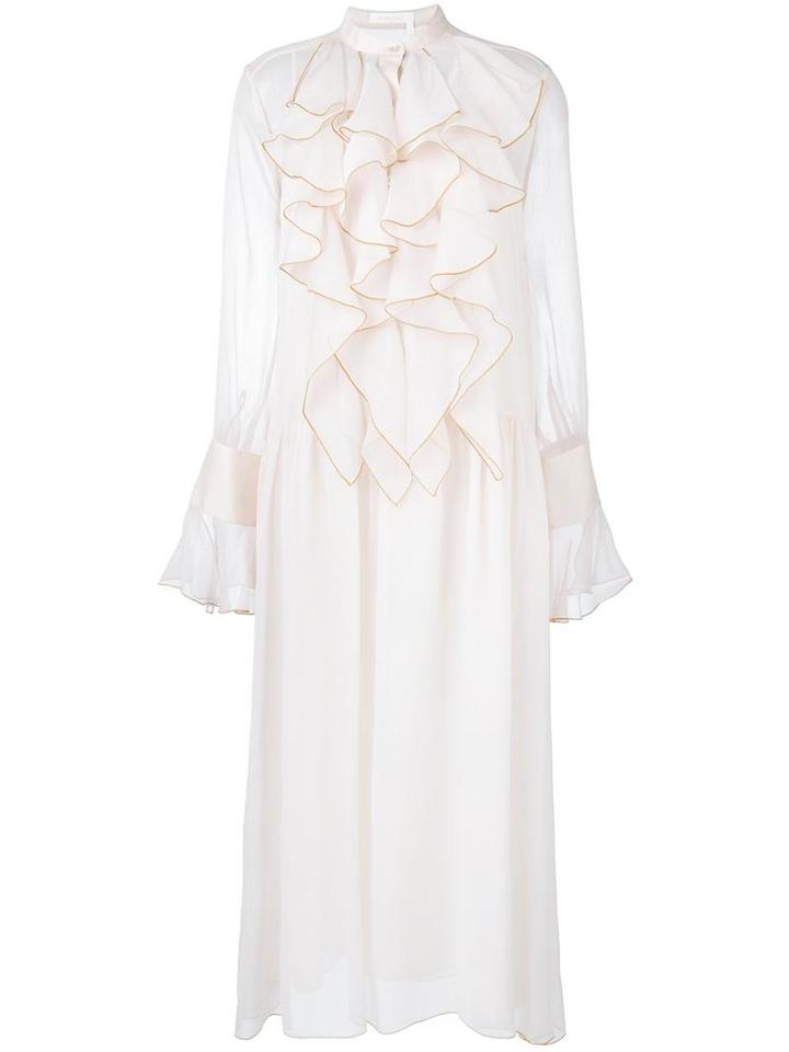 See By Chloé Ruffled Midi Dress, Women's, Size: 38, Nude/neutrals, Polyester