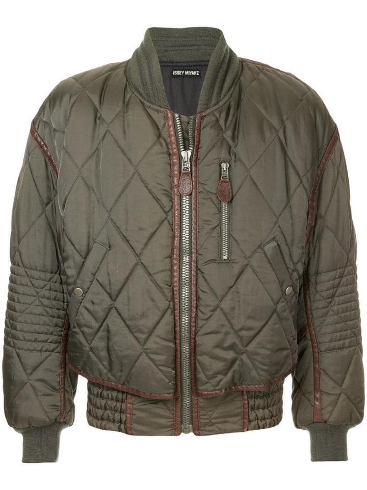 Issey Miyake Pre-owned Contrast-trim Quilted Bomber Jacket - Green