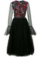 Carolina Herrera Floral Embroidered Tulle Dress - Black