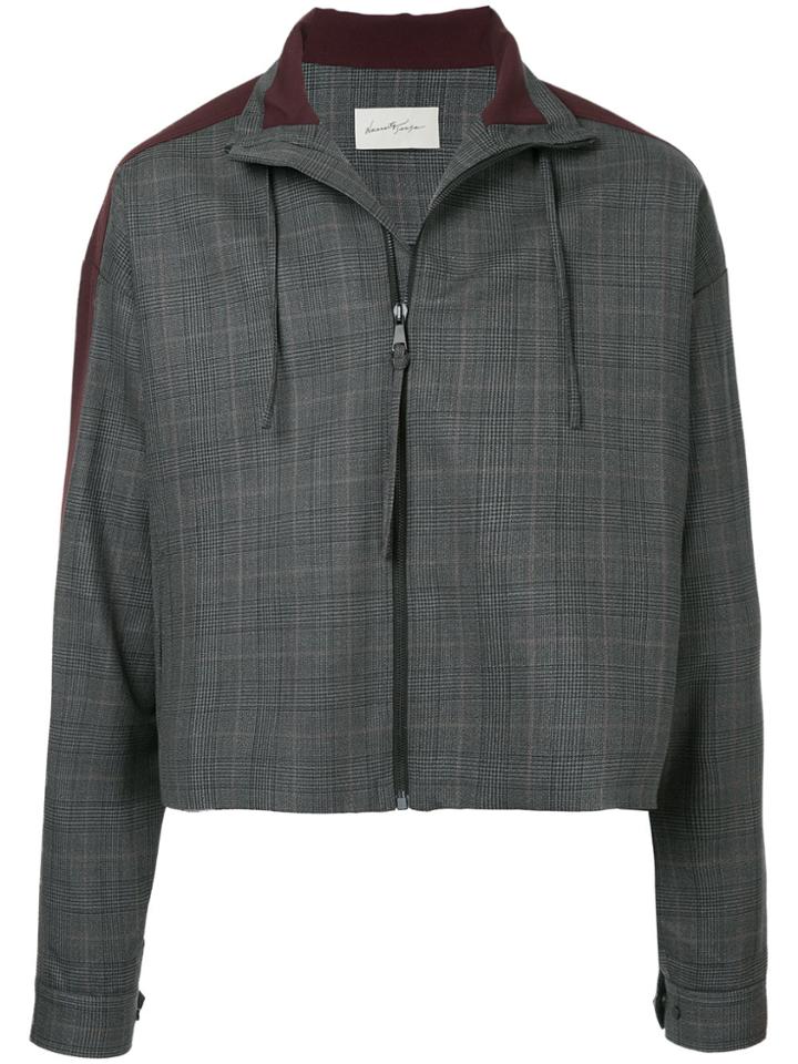 Necessity Sense Plaid Hooded Jacket - Grey