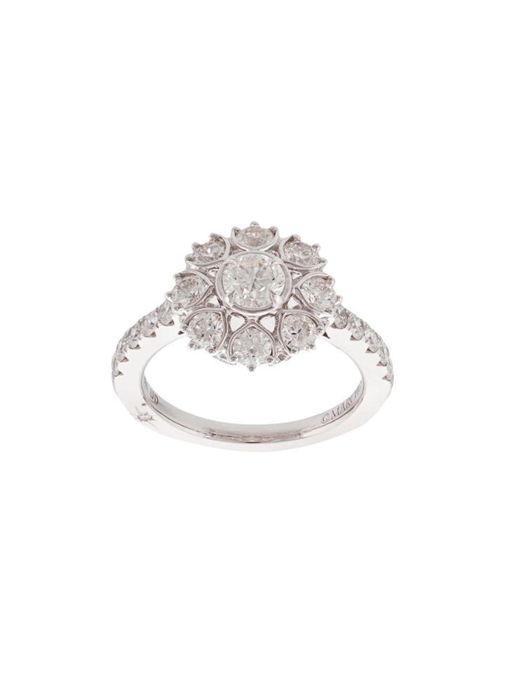 Marchesa 18kt White Gold Diamond Floral Engagement Ring - Silver