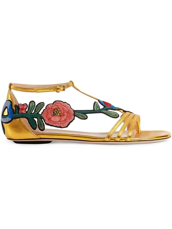Gucci Embroidered Metallic Leather Sandal - Yellow & Orange
