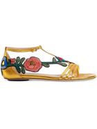 Gucci Embroidered Metallic Leather Sandal - Yellow & Orange