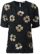 P.a.r.o.s.h. Floral Embroidery T-shirt, Women's, Size: Xl, Black, Silk/pvc