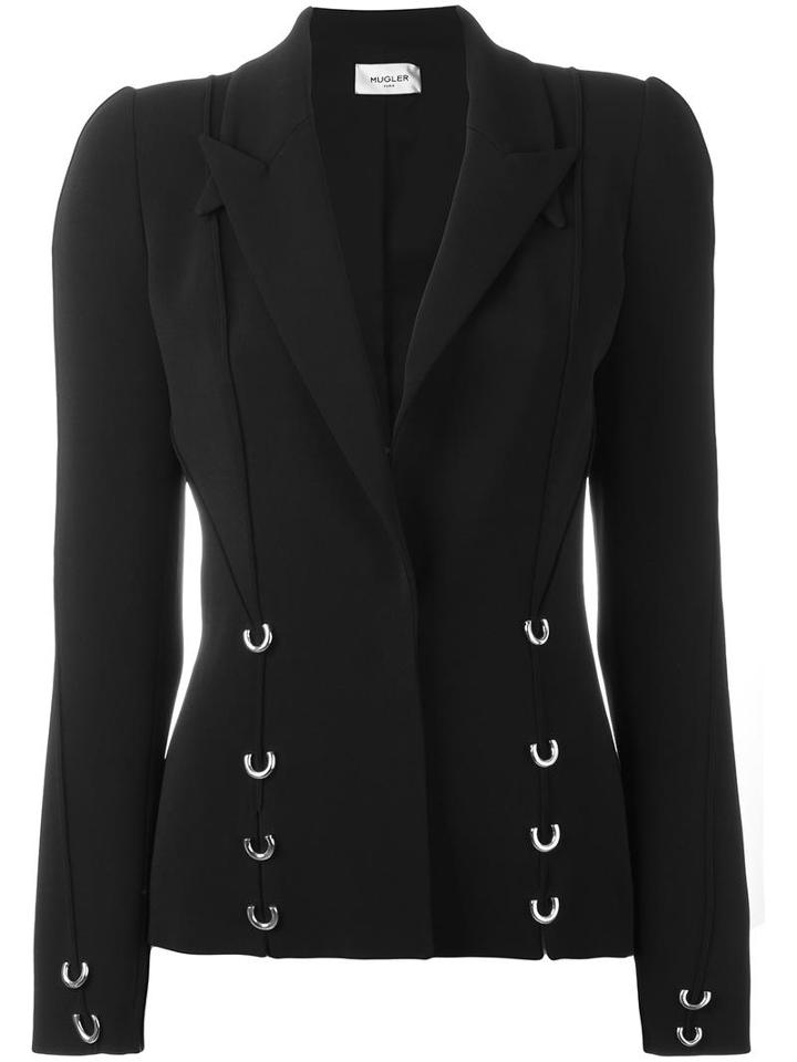 Mugler Piercing Detail Blazer, Women's, Size: 38, Black, Acetate/polyester/spandex/elastane
