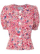 Yves Saint Laurent Vintage Puffy Sleeves Floral Blouse - Red
