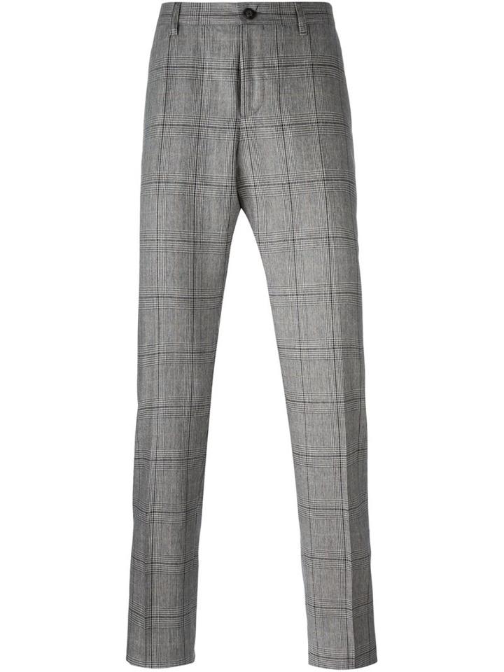 Etro Woven Check Trousers, Men's, Size: 54, Grey, Silk