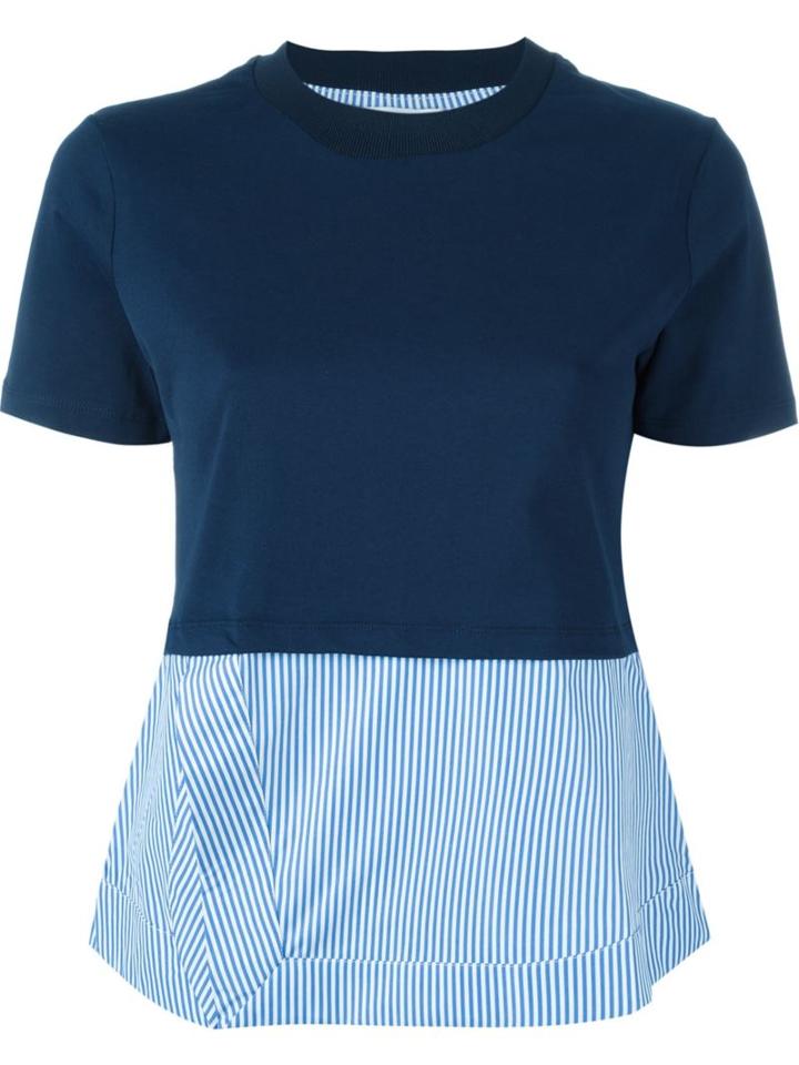 Carven Striped Detail T-shirt, Women's, Size: S, Blue, Cotton