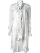Maison Margiela Striped Tie Collar Dress, Women's, Size: 42, White, Silk
