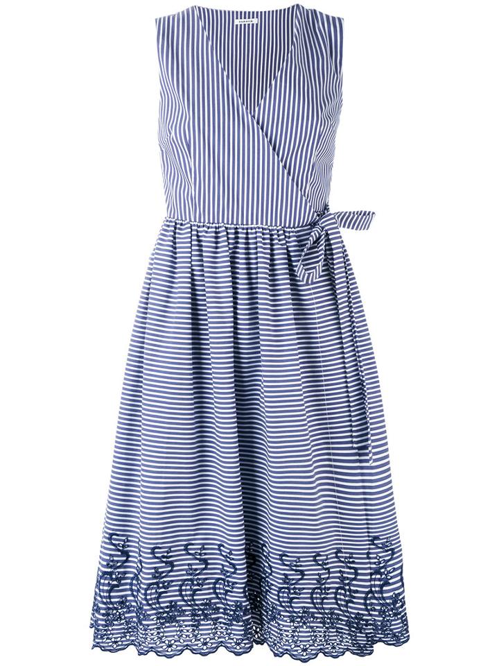 P.a.r.o.s.h. - Midi Striped Sleeveless Wrap Dress - Women - Cotton/polyamide/polyester/spandex/elastane - S, Blue, Cotton/polyamide/polyester/spandex/elastane