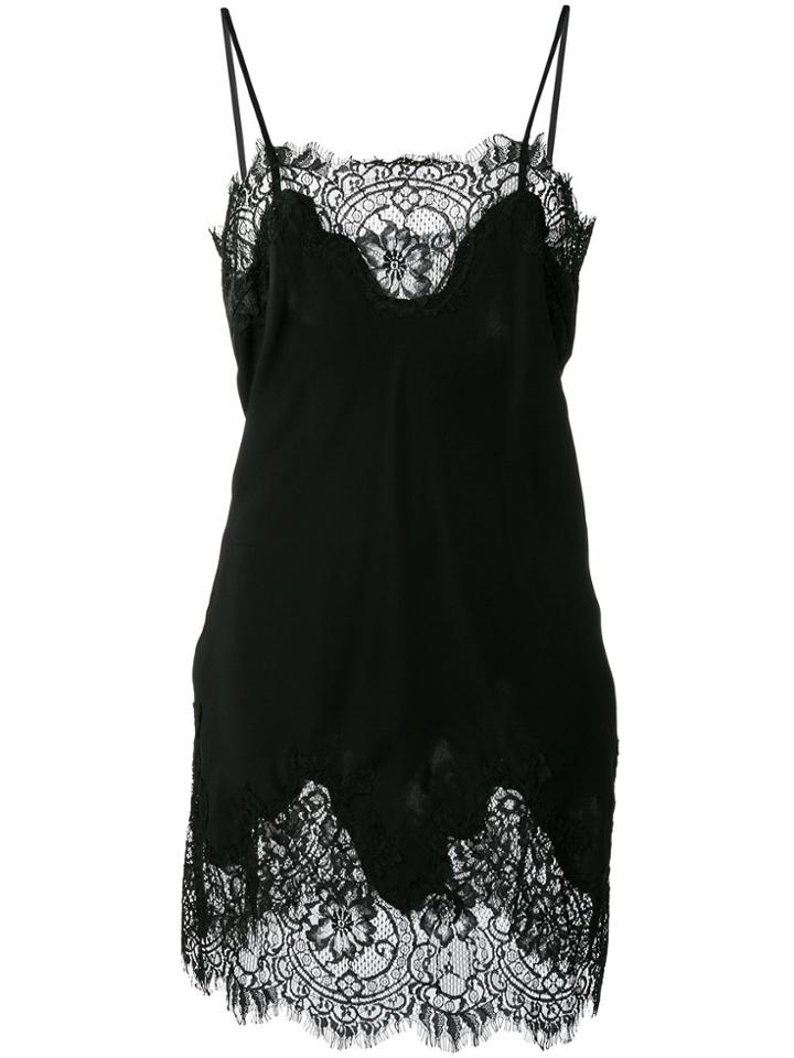 Gold Hawk Lace Detail Slip Dress - Black