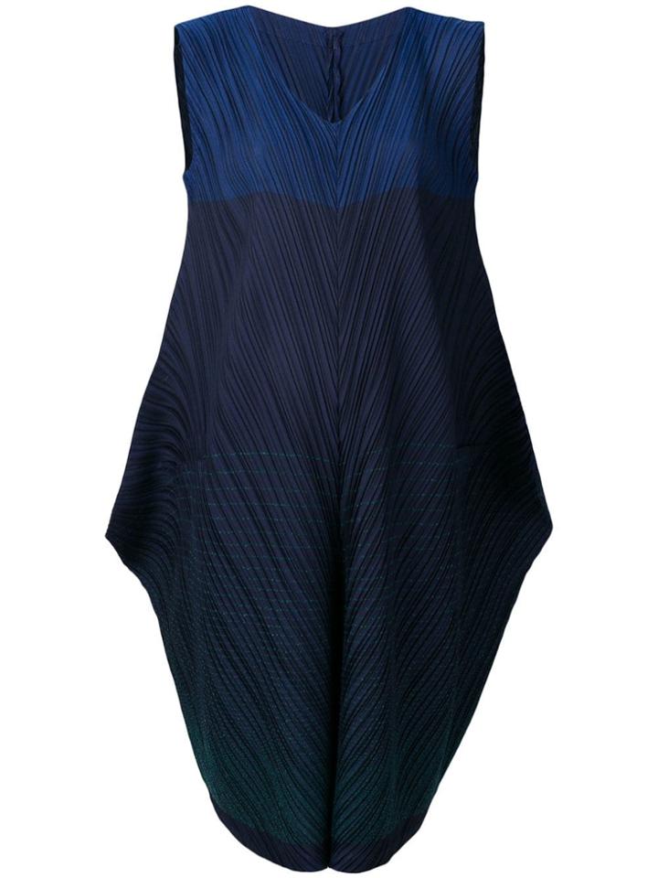 Issey Miyake Diagonal Pleat Shift Dress - Blue