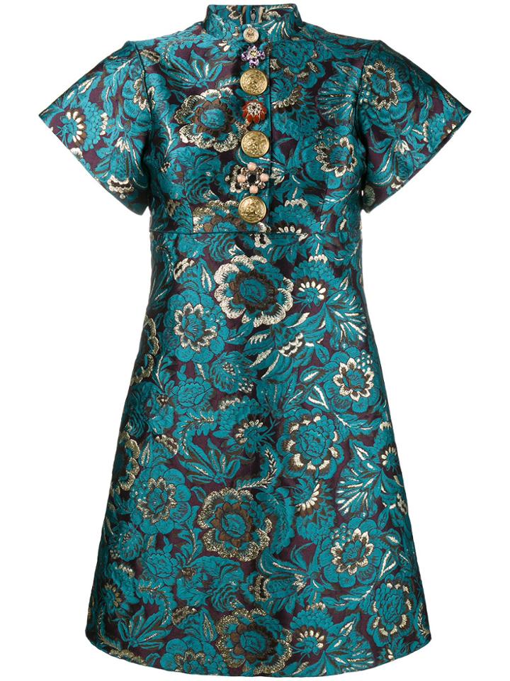 Dolce & Gabbana Brocade Floral Print Mini Dress - Blue