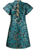 Dolce & Gabbana Brocade Floral Print Mini Dress - Blue