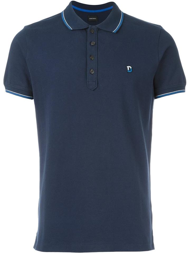 Diesel Contrasting Trim Polo Shirt, Men's, Size: Xxl, Blue, Cotton/spandex/elastane