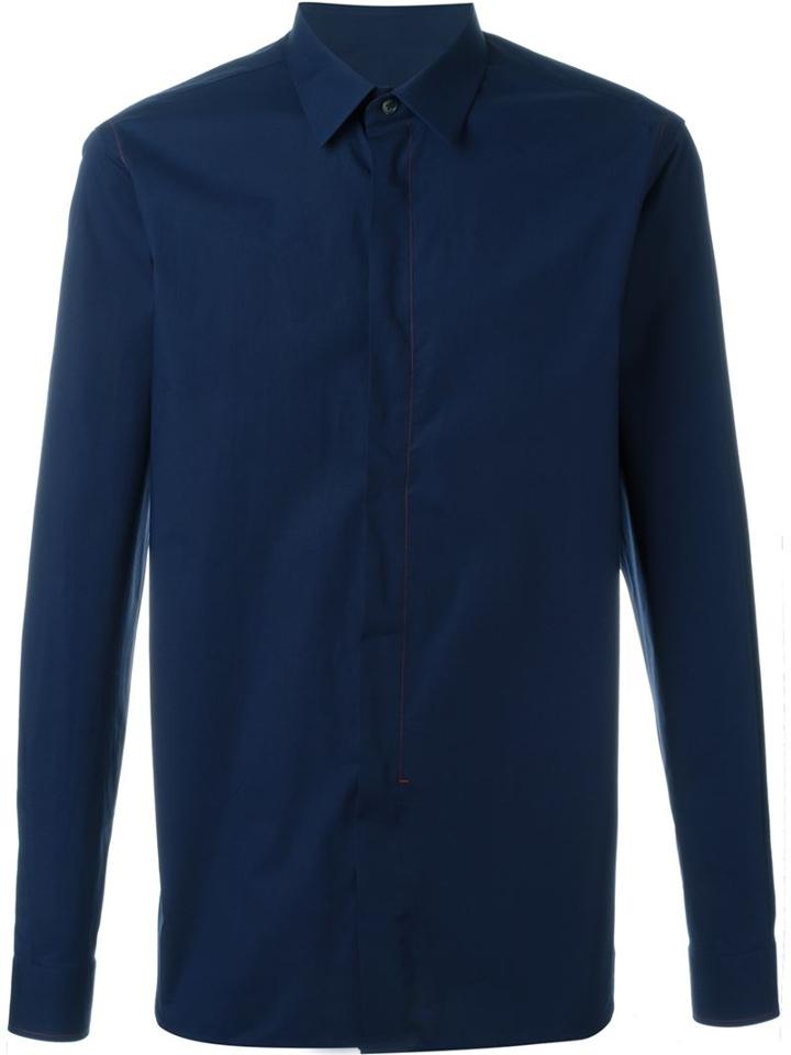 Z Zegna Contrast Stitch Shirt, Men's, Size: 39, Blue, Cotton/spandex/elastane