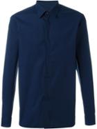 Z Zegna Contrast Stitch Shirt, Men's, Size: 39, Blue, Cotton/spandex/elastane
