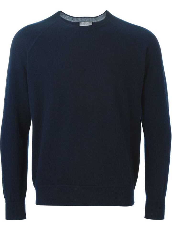 Barba Crew Neck Sweater, Men's, Size: 52, Blue, Cashmere