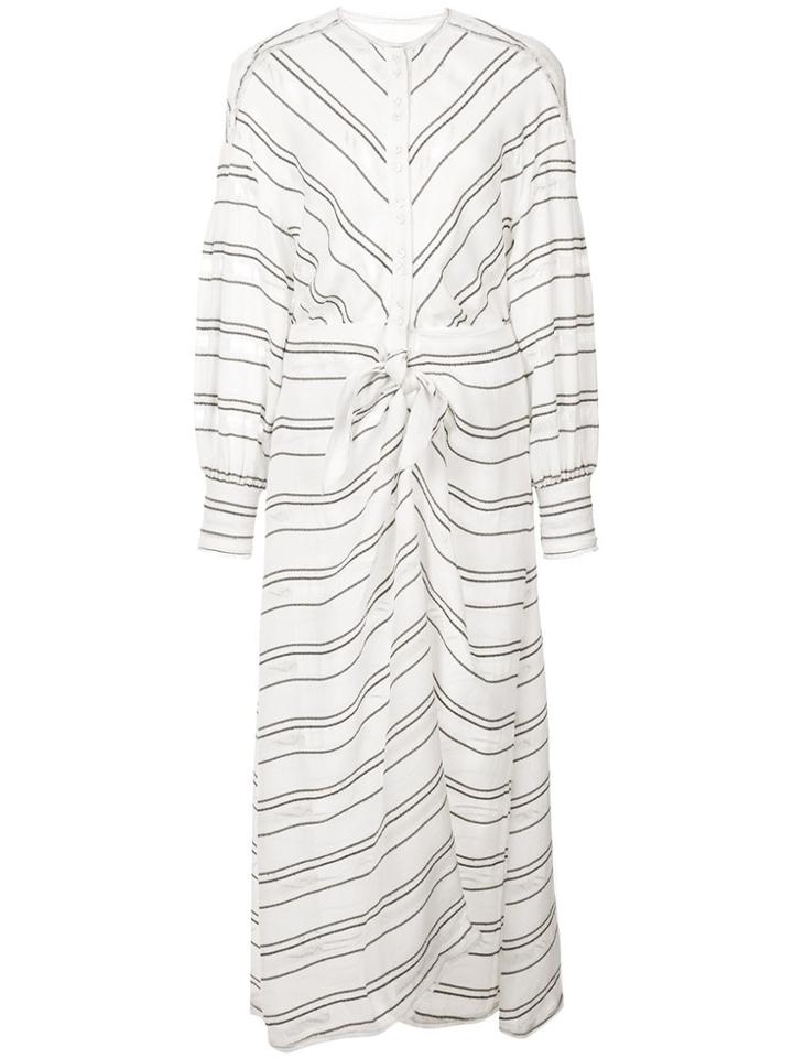 Proenza Schouler Crepe Striped Long Sleeve Dress - White