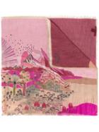 Valentino Palm Tree Scene Print Scarf, Women's, Pink/purple, Cashmere/modal