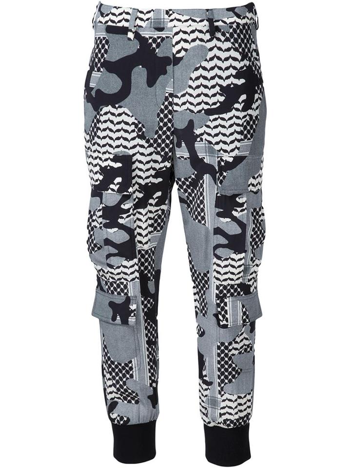 Neil Barrett Patterned Camouflage Trousers, Women's, Size: 40, Black, Silk/elastodiene