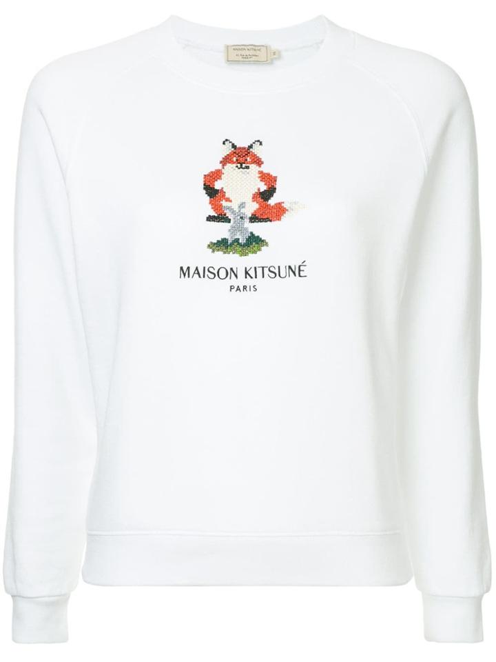 Maison Kitsuné Fox Embroidered Sweatshirt - White