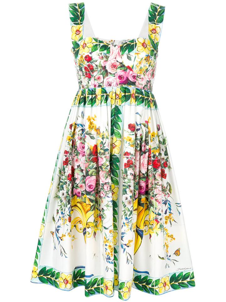 Dolce & Gabbana - Floral Print Dress - Women - Cotton - 36, White, Cotton