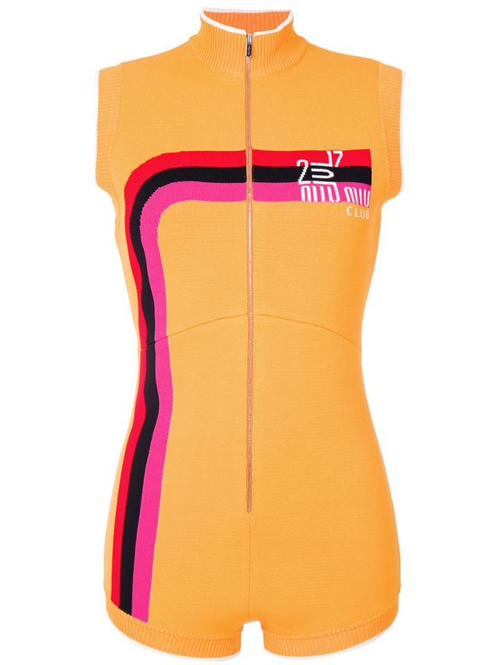 Miu Miu Logo Striped Sleeveless Playsuit - Yellow & Orange