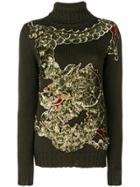 P.a.r.o.s.h. Sequinned Dragon Embroidery Jumper - Green