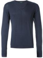 Zanone - V-neck Jumper - Men - Cotton - 46, Blue, Cotton