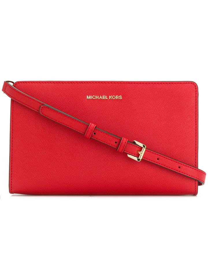 Michael Kors Jet Set Large Cross Body Clutch Bag - Red