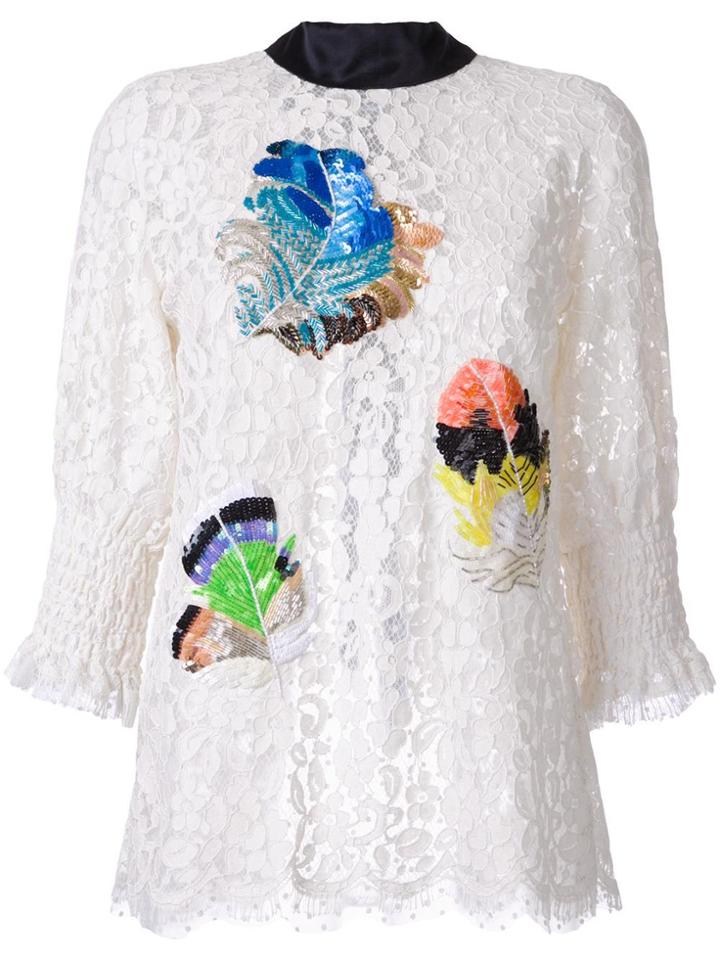Romance Was Born 'beaded Plume' Lace Blouse - White