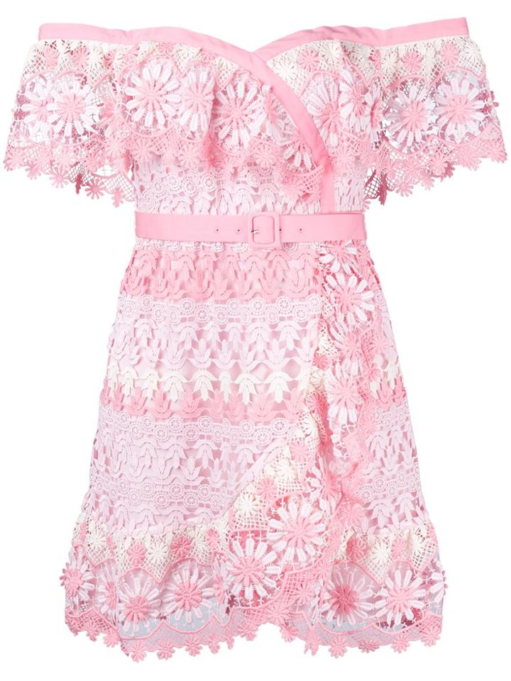 Self-portrait Strapless Lace Dress - Pink & Purple