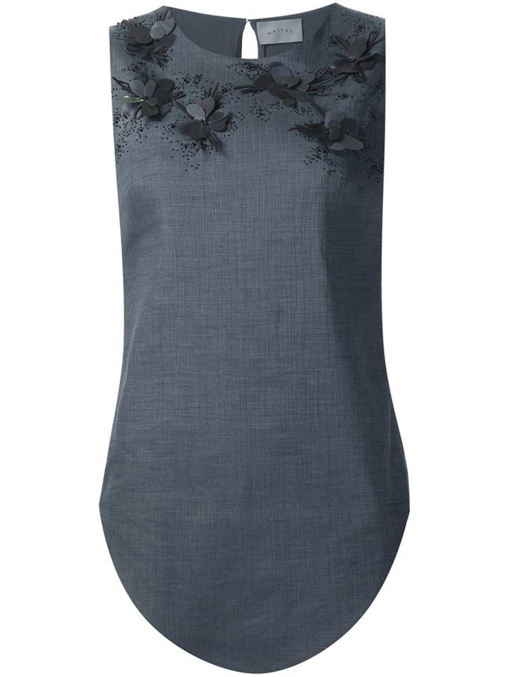 Maiyet Floral Appliqué Tank Top, Women's, Size: 2, Grey, Linen/flax/spandex/elastane