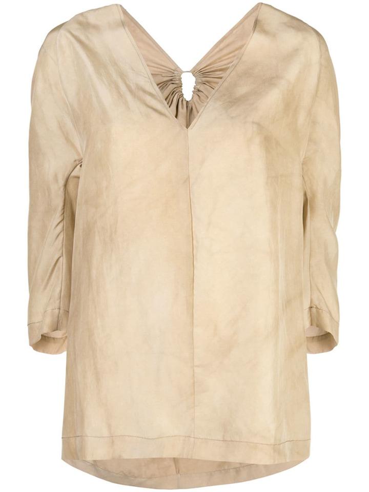 Uma Wang V-neck Panelled Blouse - Brown