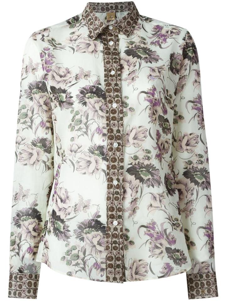 Fay Floral Print Shirt, Women's, Size: L, Nude/neutrals, Cotton