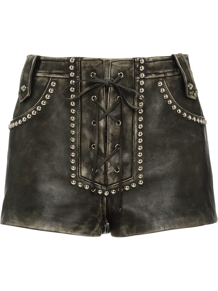 Miu Miu Vintage Leather Shorts With Metal Studs - Black