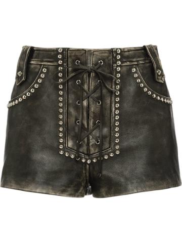 Miu Miu Vintage Leather Shorts With Metal Studs - Black