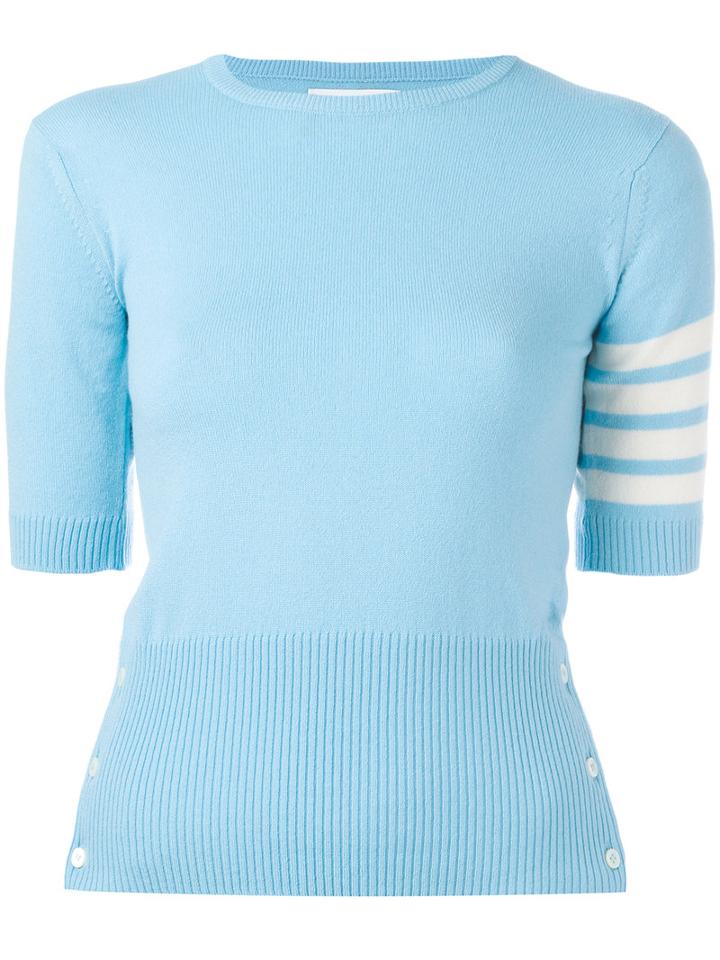 Thom Browne - Shortsleeved Knit Top - Women - Cashmere - 40, Blue, Cashmere