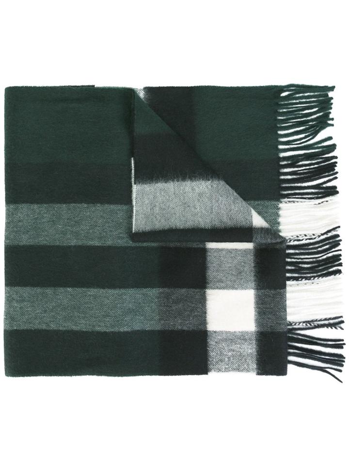Burberry Plaid Fringed Scarf - Green