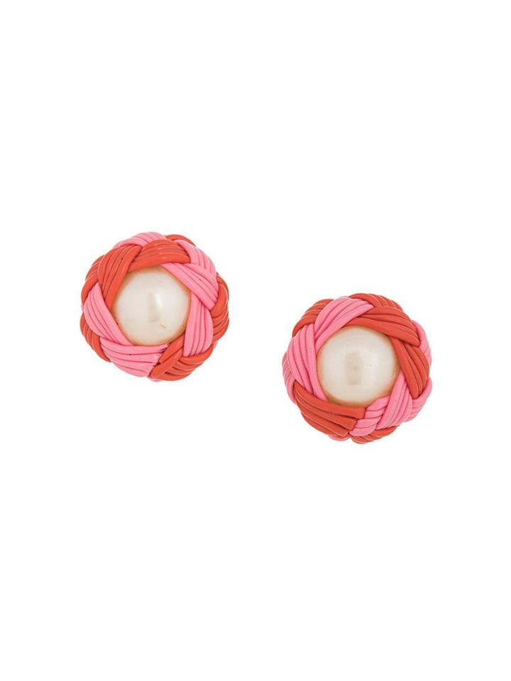 Chanel Vintage Round Pearl Bicolour Earrings - Red