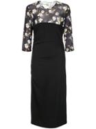 Off-white Cotton Flowers Fitted Dress - Black