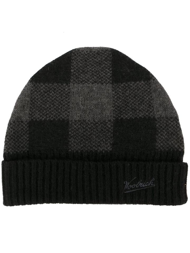 Woolrich Knitted Logo Embroidered Beanie, Men's, Size: Large, Black, Wool